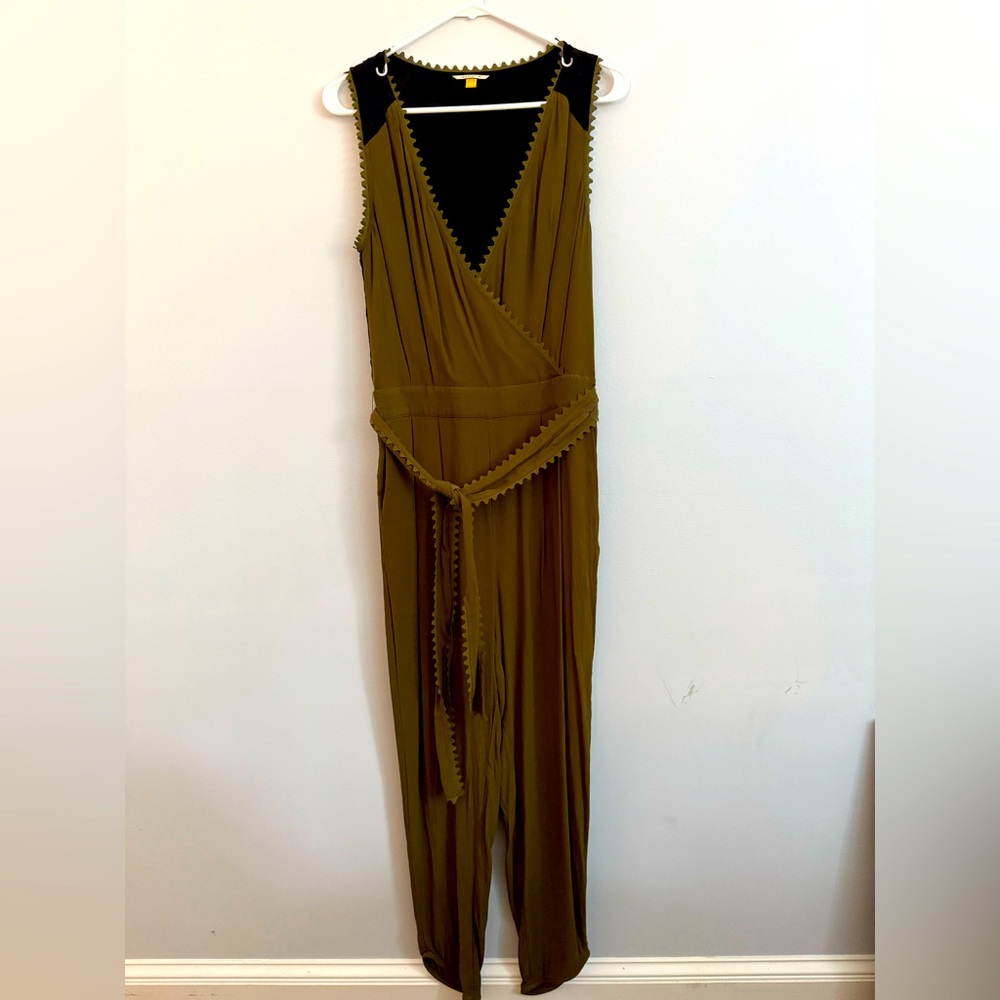 Leifsdottir Anthropologie Sani Lace Back Jumpsuit in Moss size 8